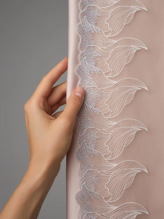 05-176 Вышивка на неэл. сетке 25 см, бежевый 775 /айвори 004/ серебро