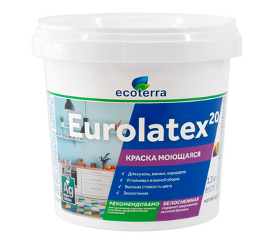 Краска ВД-АК 2180 моющаяся 1,3кг Eurolatex Белоснежная Ecoterra