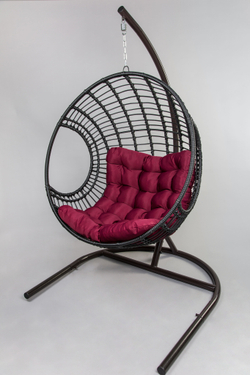 Кресло подвесное Лондон арт.D35B-МТ003 (стойка+основание.черн.,корзн.черн.,подуш.бордовая, 3 уп. (Т))