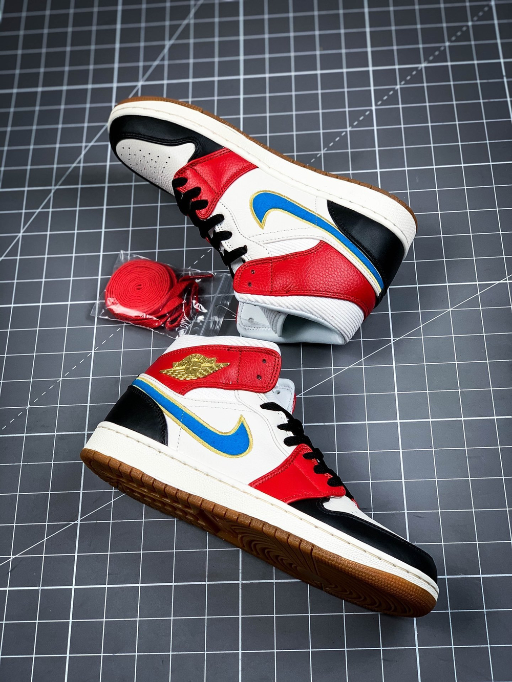 Jordan 1 mid black red blue discount
