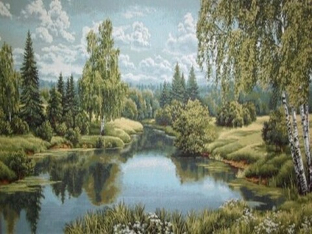 Гобеленовая картина "D. ПЕЙЗАЖ С БЕРЁЗОЙ" в багетной раме, Россия.
