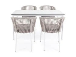 "Малага" обеденная группа на 4 персоны со стульями "Марсель", каркас белый, роуп бежевый