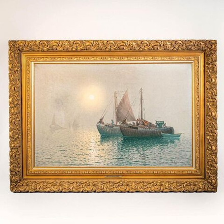 Винтаж: Картина «Парусники в утренней дымке»