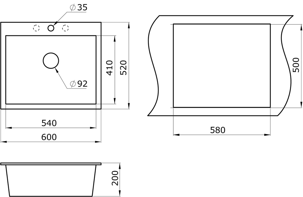 МОЙКА КВАРЦЕВАЯ KANTE PAULMARK 106052-DG ГРАФИТ 600*520
