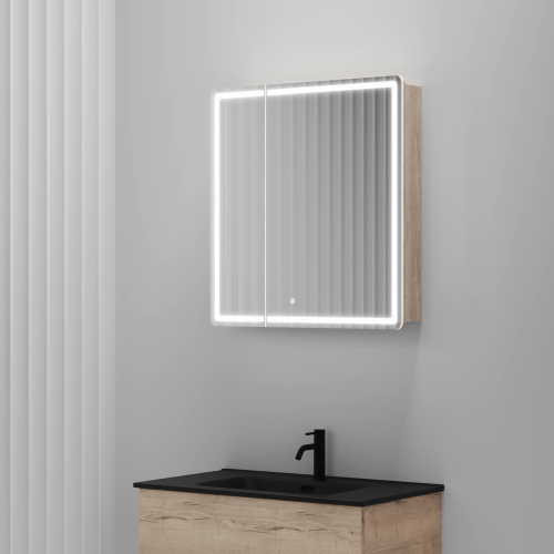 Зеркальный шкаф для ванной комнаты Sancos Mirror 690x150х740 мм, с LED подсветкой, цвет дуб галифакс натуральный, с розеткой арт. MI70EG