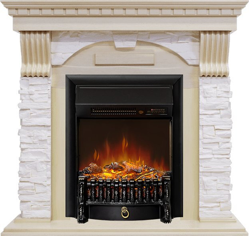 Каминокомплект Dublin - Слоновая кость с патиной / Сланец крем с очагом Fobos FX M Black RC