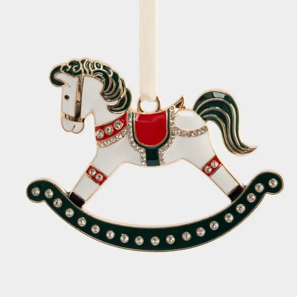Елочное украшение лошадка-качалка 8 см металл