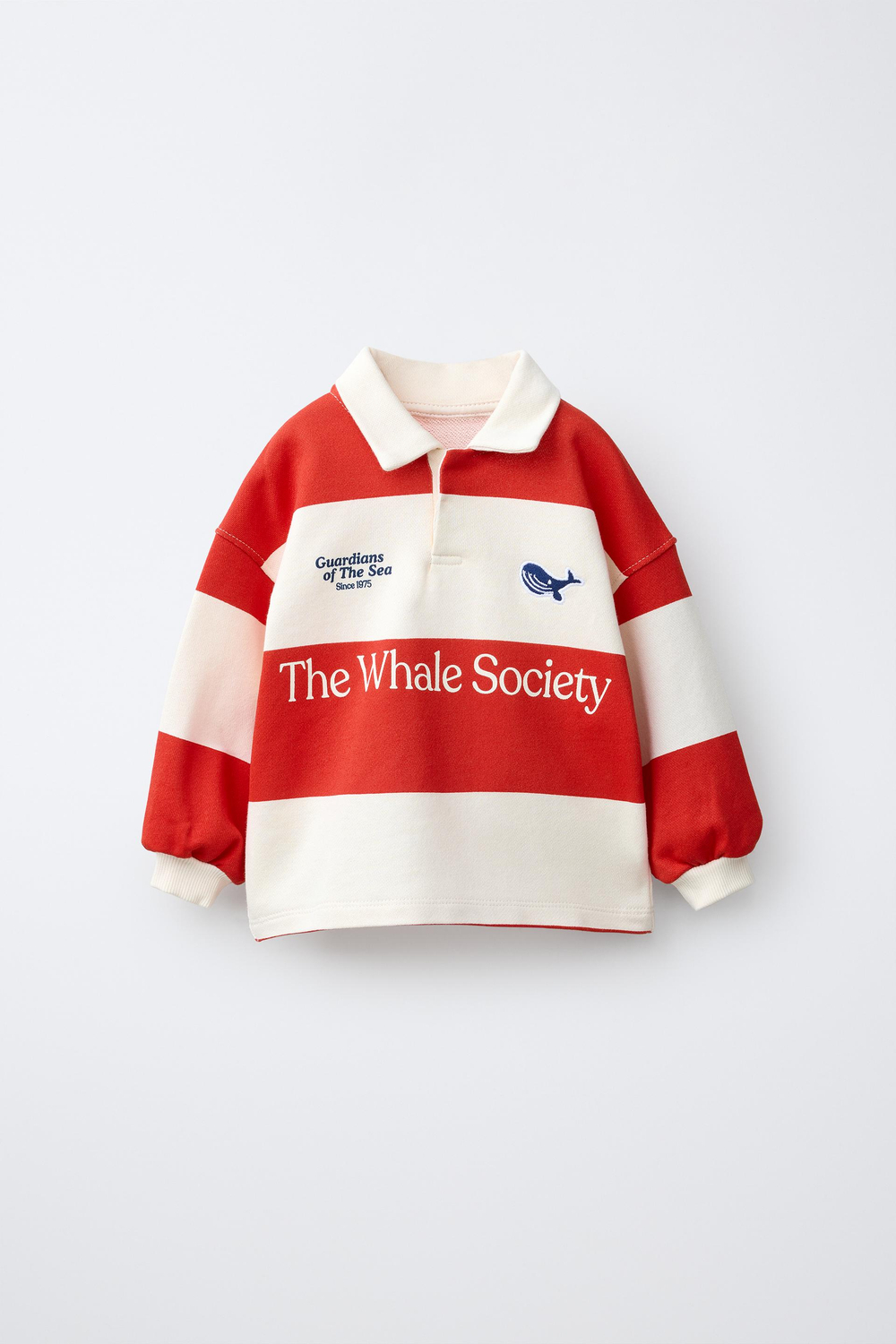 ZARA ПОЛО В ПОЛОСКУ С ВЫШИВКОЙ КИТА, КРАСНЫЙ