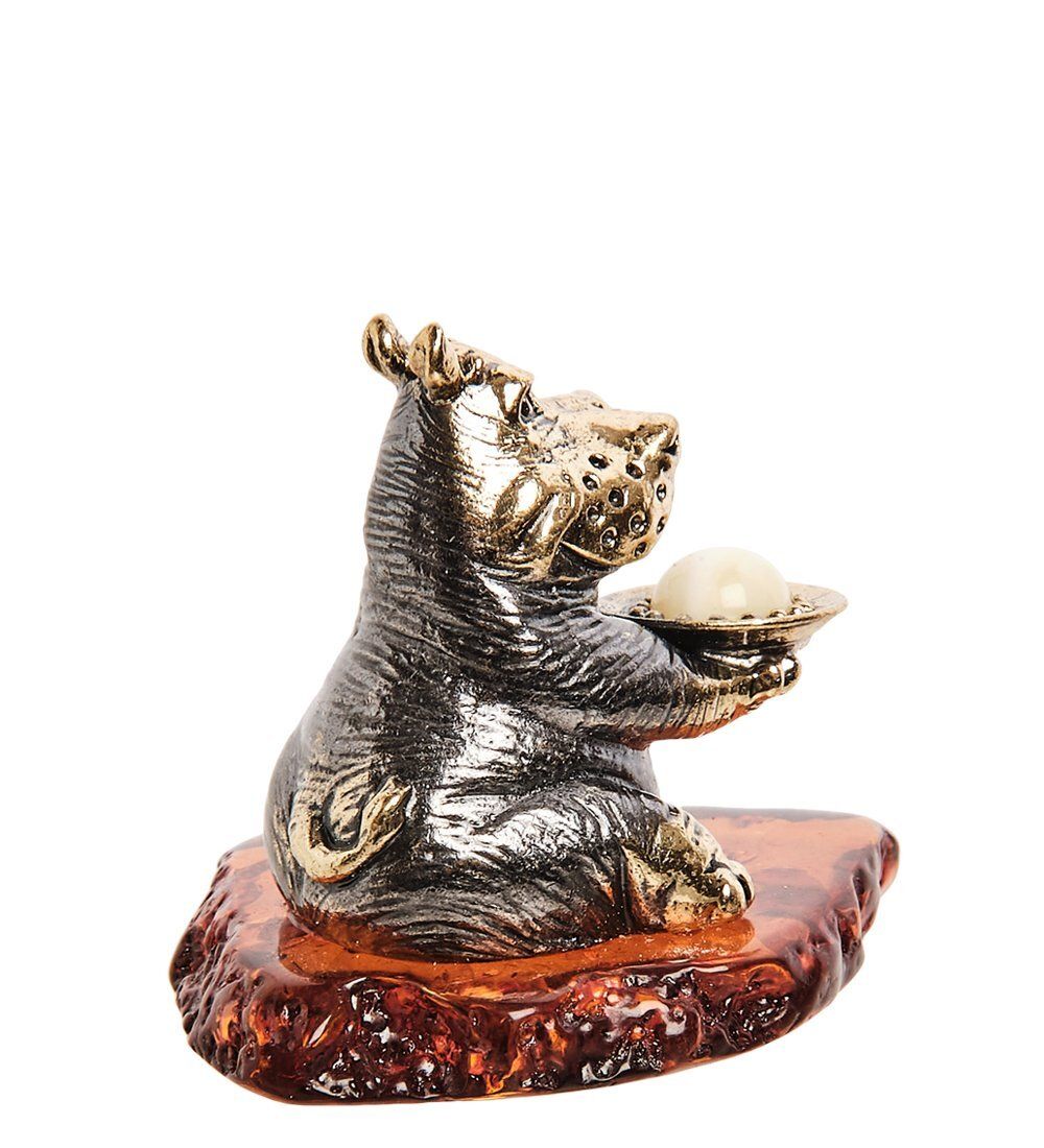 Народные промыслы AM-2815 Фигурка «Бегемот праздник» (латунь, янтарь)