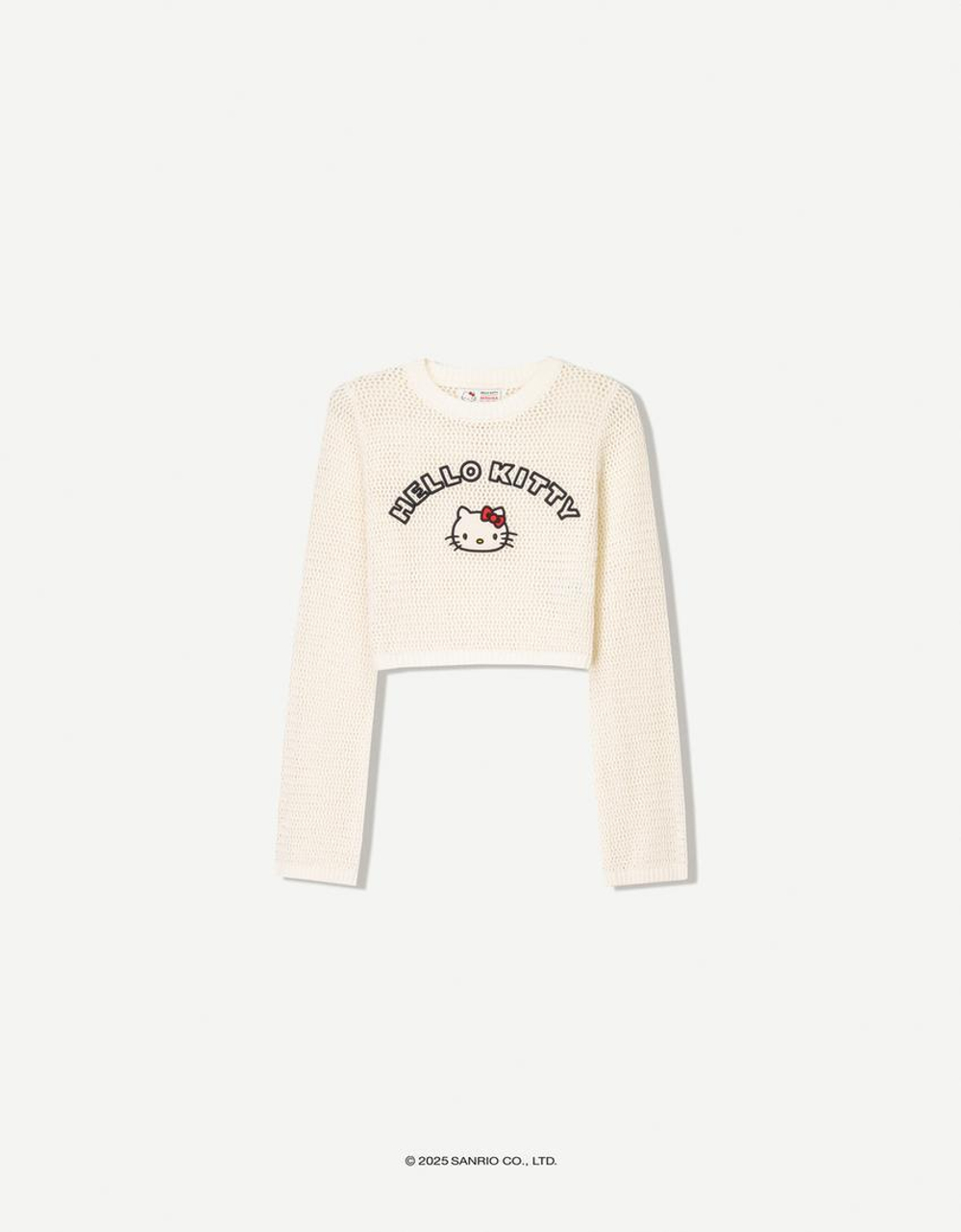 BERSHKA Свитер с принтом Hello Kitty, кремовый