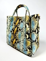 Женская желто-голубая сумка из натуральной кожи с тиснением питон