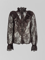 Блузка AYA collection однотонная кружевная на пуговицах с рюшами