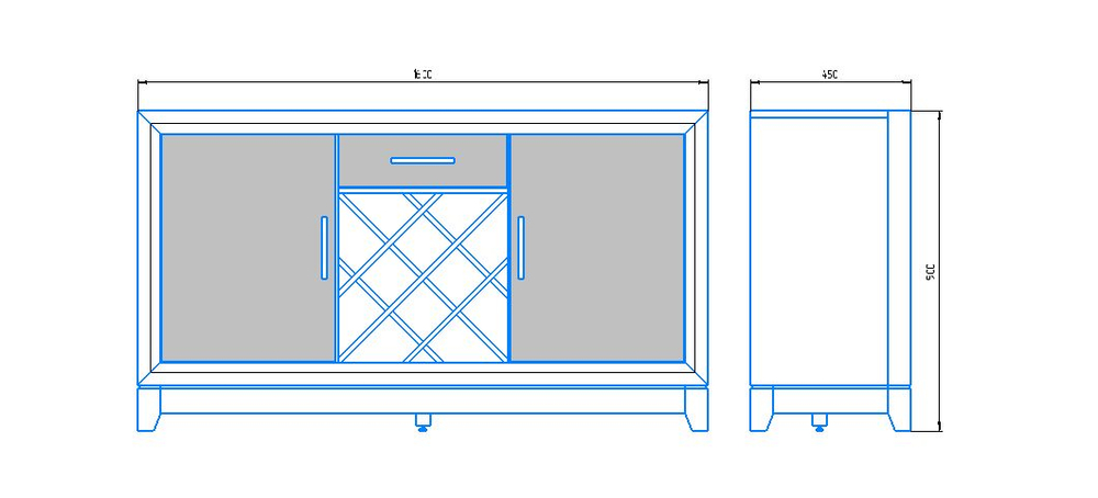 Комод Йорк, 160х45х90, из массива березы и дуба, с органайзером для бутылок, черный, MAKOSA