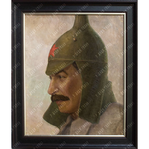 Соколов Михаил Георгиевич.-?. Портрет Иосифа Виссарионовича Сталина в будённовке. СССР. Масло.