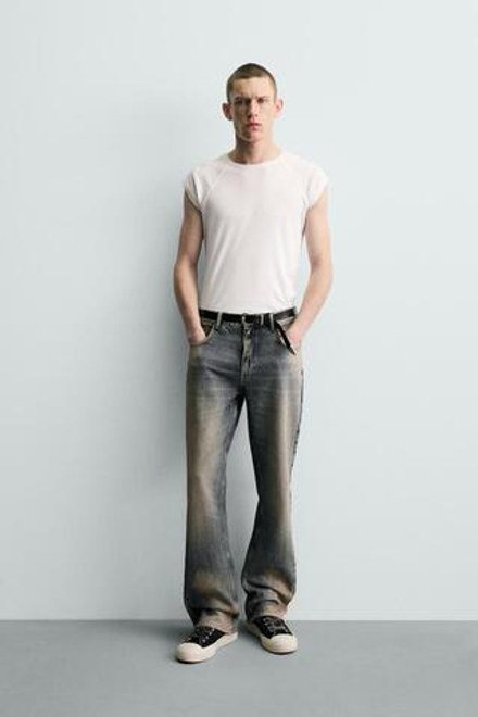 ZARA ДЖИНСЫ FLARE FIT С ЭФФЕКТОМ ПЯТЕН, ЧЕРНИЛЬНО-СИНИЙ