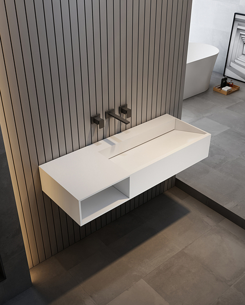 Тумба с раковиной ABBER Stein AS2640-1.0 L подвесная, белая матовая