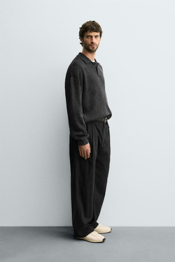 ZARA ТРИКОТАЖНОЕ ПОЛО С ЭФФЕКТОМ ПОТЕРТОСТИ, ЧЕРНЫЙ