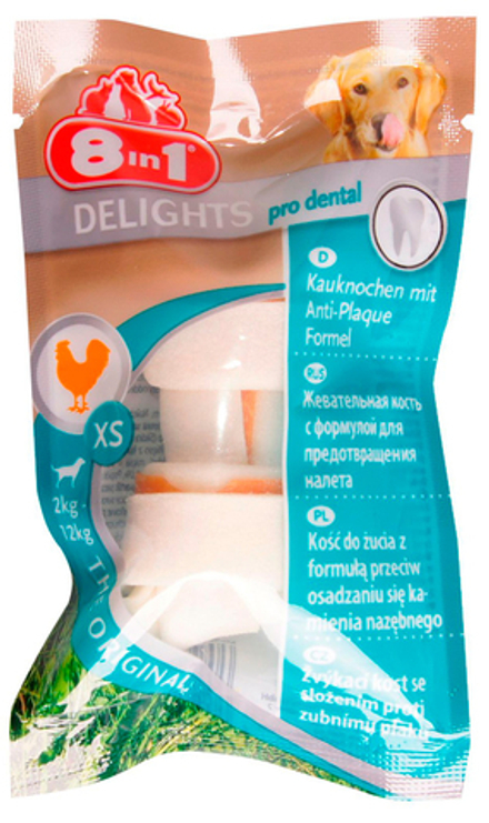 Косточка 8IN1 Dental delights с куриным мясом для мелких собак с минералами