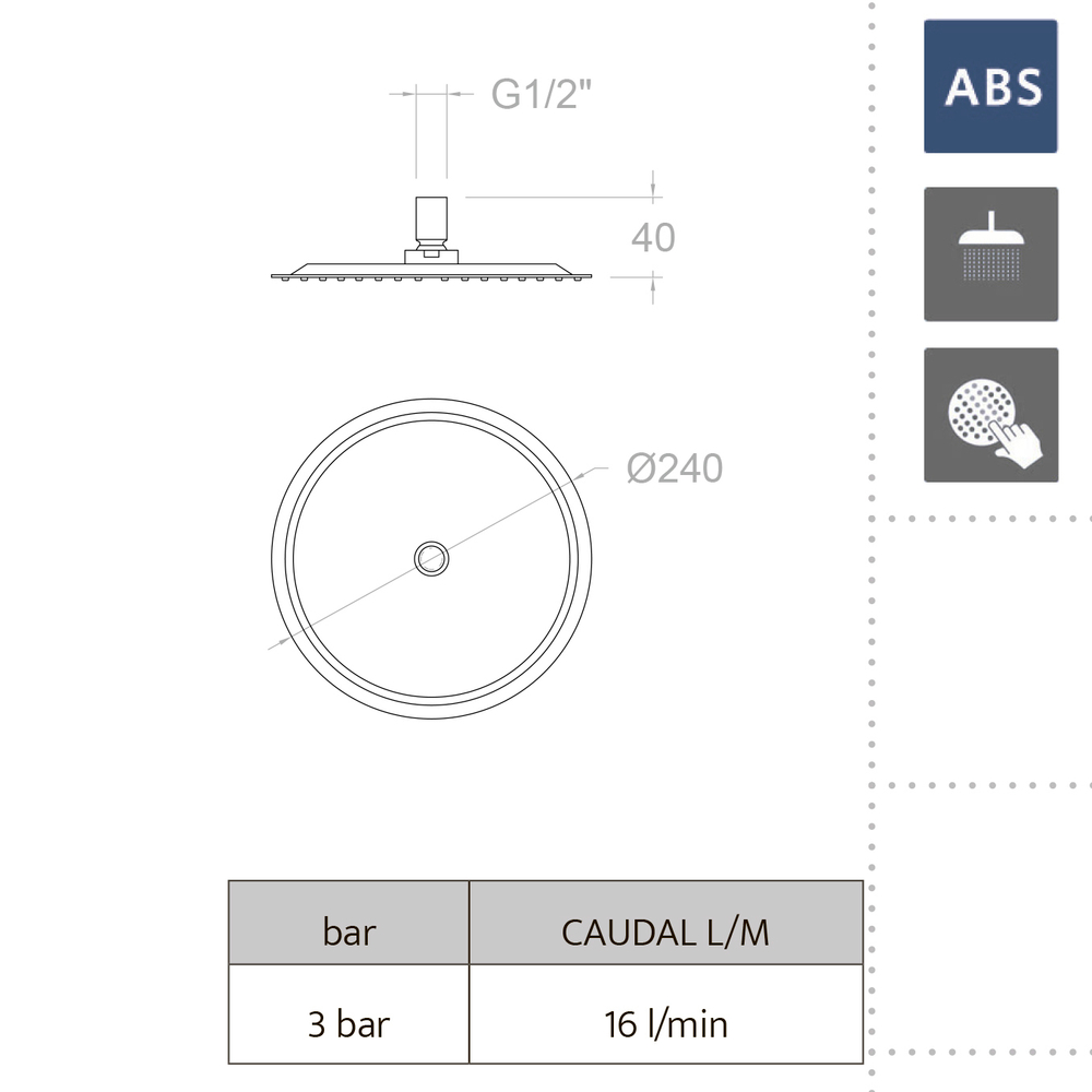 Лейка тропического душа круглая ABS RP240