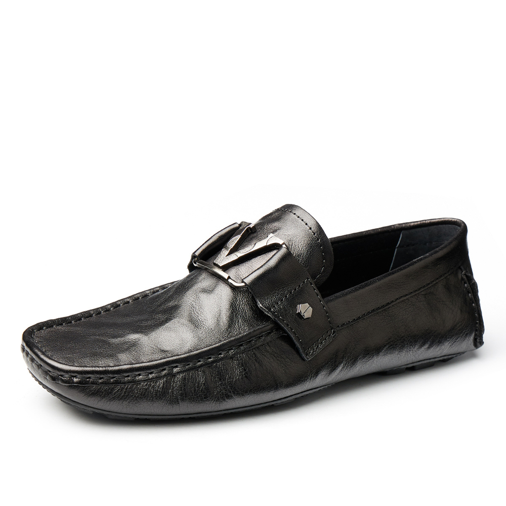Brounvanm Top Grain Cow Leather Gommino Loafers Men"s Black