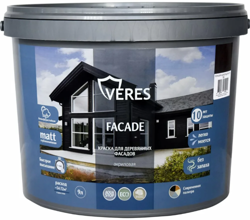 Краска В/Д 9л для деревянных фасадов Акриловая Графит ФАСАД