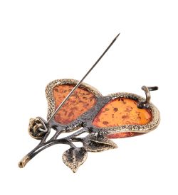 AM-2322 Брошь «Грушевый сад» (латунь, янтарь)