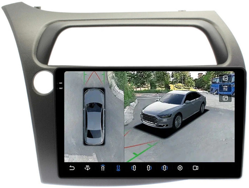 Магнитола для Honda Civic 8 хэтчбэк 2006-2011 левый руль - FarCar BX3233M-360 монитор 9.5" 2K QLED на Android 13, 6Гб+128Гб, CarPlay, 4G SIM-слот, 4 камеры в комплекте