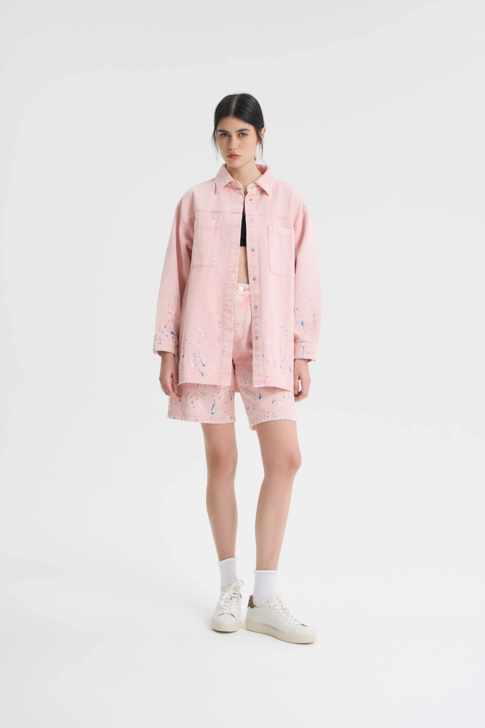 Рубашка джинсовая с принтом разбрызганной краски