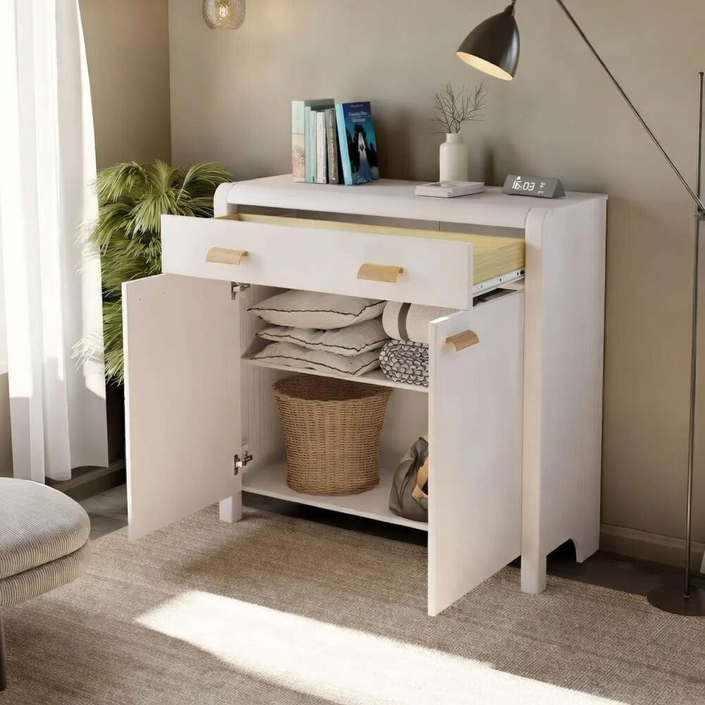 Комод Мадейра из массива сосны с дубовыми ручками, белый