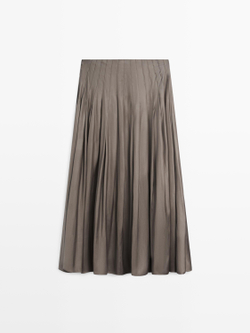 Massimo Dutti Юбка миди с декоративными складками и вощеной отделкой, серый