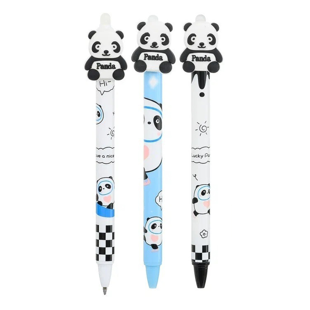 Ручка гелевая, пиши-стирай, автоматическая, Basir, синие чернила, серия "Панда", с игрушкой, 36 шт