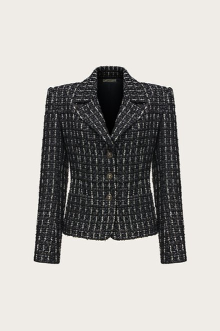 ЖАКЕТ ИЗ ЧЕРНОГО ТВИДА С ЛЮРЕКСНОЙ НИТЬЮ