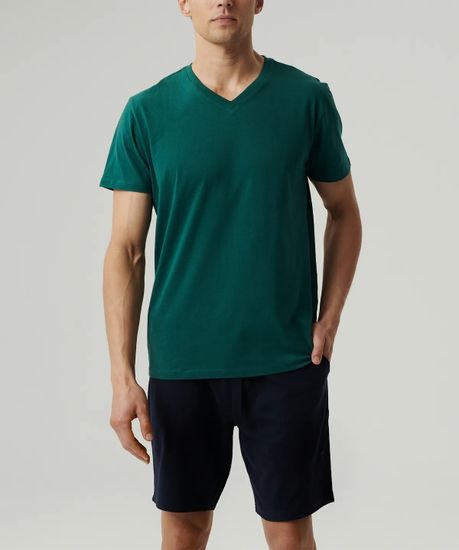 Пижама мужская с коротким рукавом и шортами Atlantic NMP-379E, хлопок, изумрудный + темно-синий