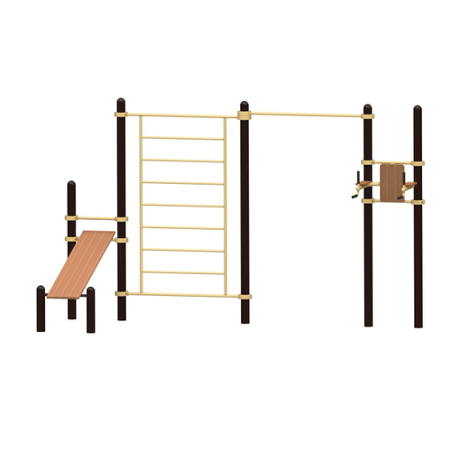 Спортивный комплекс №67, шведская стенка, турник, скамья и пресс-брусья, 4250*1420*2700 мм., D=89 мм.