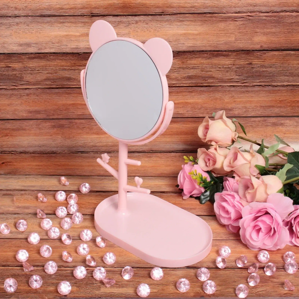 Зеркало настольное одностороннее на подставке «High Tech - LAKI», цвет розовый, h-32см d-15см