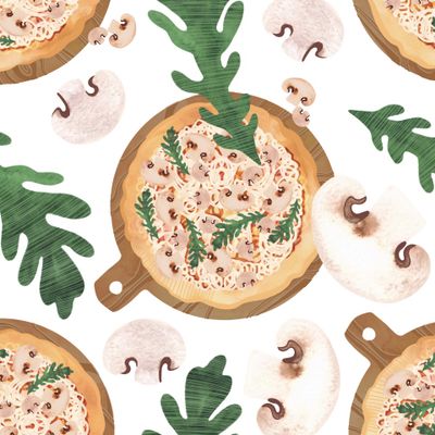 Пицца с шампиньонами и рукколой
