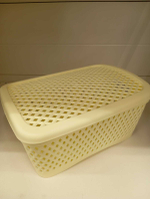 Корзина д/хранения Альт-Пласт Ромбики S 12х19х25,5см с крышкой, ваниль ПП