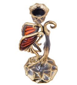 Народные промыслы AM-3913 Подсвечник «Мотылек» (латунь, янтарь)