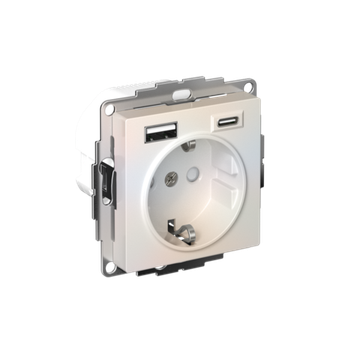 Розетка AtlasDesign 16А с 2-мя заряд. устройствами USB тип A+C 5В/2.4А 2х5В/1.2А механизм жемчуж. SE ATN000432