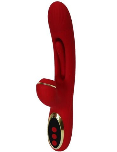 Красный вибратор с тройной стимуляцией Tornado G-Hit - 24,5 см. (Цвет: красный)