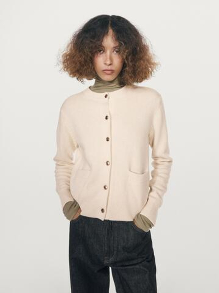 Massimo Dutti Кардиган из трикотажа с золотистыми пуговицами, бежевый