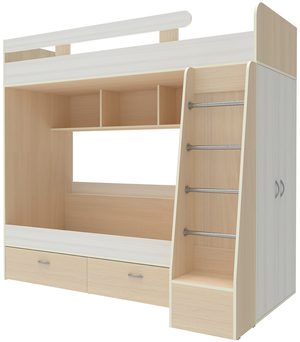 Двухъярусная кровать КарИВи Юниор 6  Дуб Молочный Белое Дерево