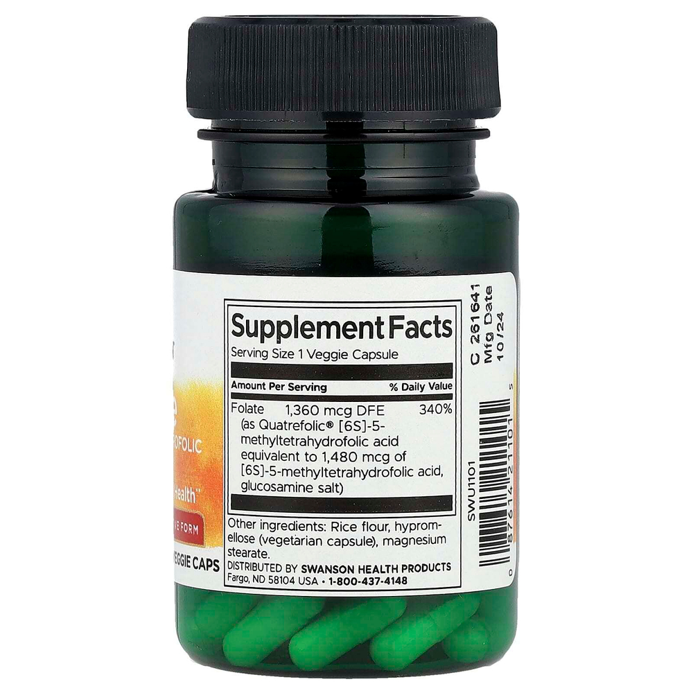 Swanson, Фолат, 30 растительных капсул (1360 мкг DFE в 1 капсуле)