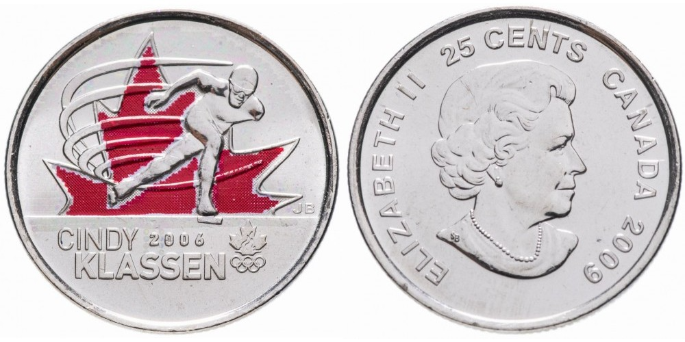 Канада 25 центов, 2009 Синди Классен - шестикратный призёр Олимпийских игр, Цветное покрытие