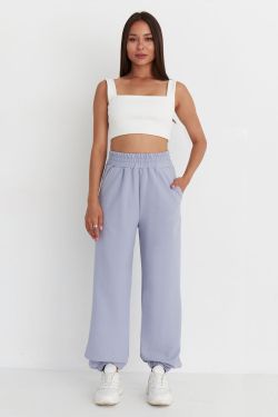 Джоггеры оверсайз из рифленого хлопка цвета лаванда