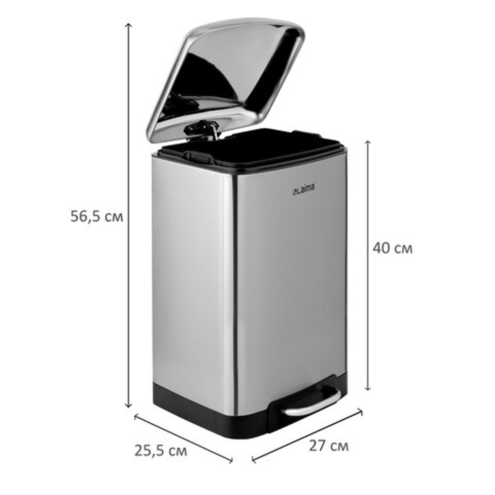 Ведро мусорное с педалью 12 л, крышка с доводчиком, стальное, БЕЗ ОТПЕЧАТКОВ, LAIMA ULTRA