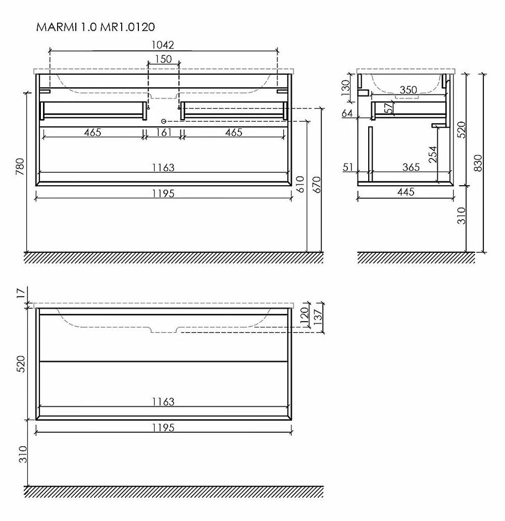 Тумба с раковиной Sancos Marmi 1.0 MR1.0120ECH дуб чарльстон