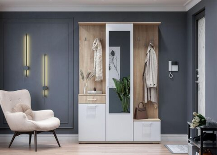 Прихожая с зеркалом комплект мебели Дуб Сонома/Белый, ПР, 135х33х199 см SV-Мебель