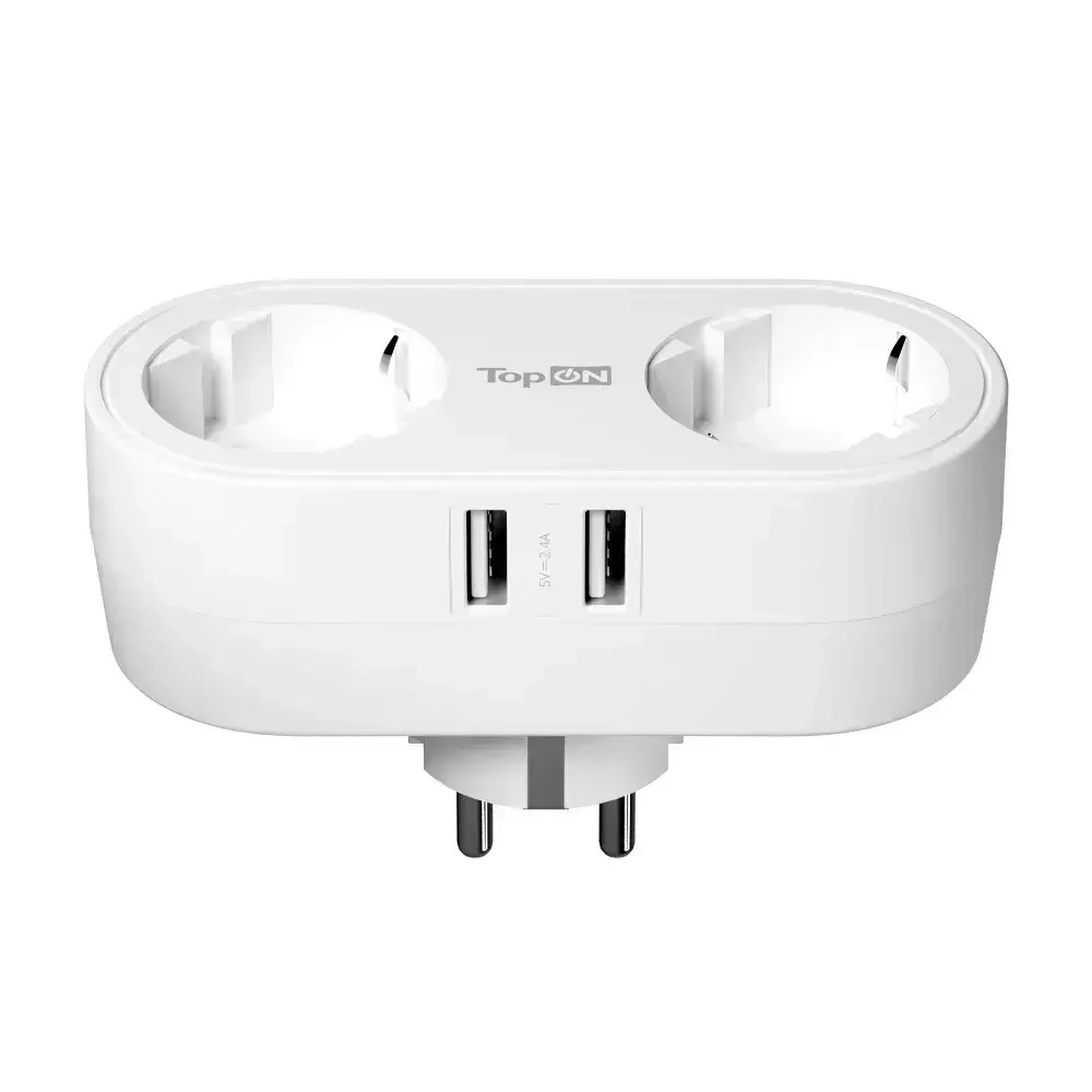 Двойник для розетки с заземлением 4000W 16A, 2 USB 12W Белый