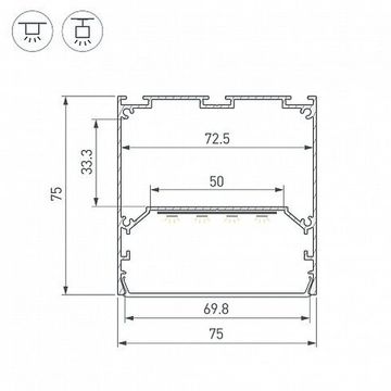 Алюминиевый анодированный профиль для светодиодных лент и линеек 2.5м 058158 белый LINE-M-7575-2500 WHITE Arlight